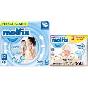 Molfix Bebek Bezi 2 Beden 3-6 KG Mini 80 Adet Fırsat Pk + 3 Adet Islak Mendil