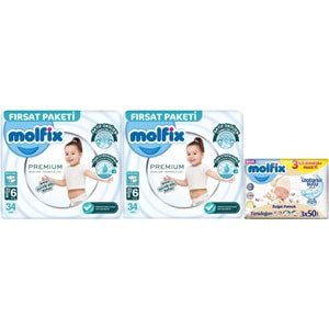 Molfix Premium Bebek Bezi 6 Beden 15+ KG Extra Large 68 Adet Fırsat Pk + 3 Adet Islak Mendil
