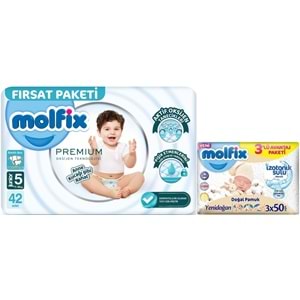 Molfix Premium Bebek Bezi 5 Beden 11-18 KG Junior 42 Adet Fırsat Pk + 3 Adet Islak Mendil