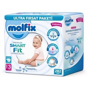 Molfix Premium Smart Fit Bebek Bezi 3 Beden 4-9 KG Midi 282 Adet Aylık Ultra Fırsat Pk