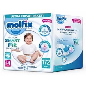 Molfix Premium Smart Fit Bebek Bezi 4 Beden 7-14 KG Maxi 172 Adet Ekonomik Ultra Fırsat Pk