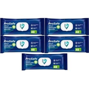 Prosafe Yetişkin Vücut Temizleme Islak Mendil Havlu 48 Yaprak XL (5 Li Set) Plastik Kapak