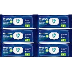 Prosafe Yetişkin Vücut Temizleme Islak Mendil Havlu 48 Yaprak XL (6 Lı Set) Plastik Kapak
