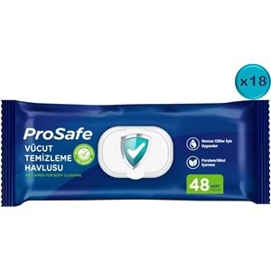 Prosafe Yetişkin Vücut Temizleme Islak Mendil Havlu 48 Yaprak XL (18 Li Set) Plastik Kapak
