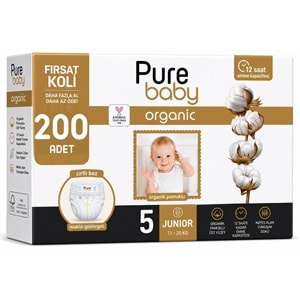 Pure Baby Organik Bebek Bezi 5 Beden 11-20 KG Junior 200 Adet Mega Fırsat Pk