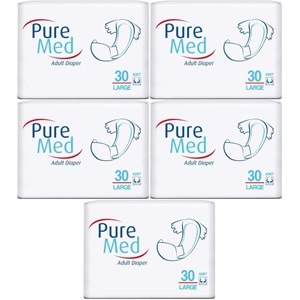 Puremed Yetişkin Bezi Bel Bantlı Tekstil Yüzey L - Büyük - Large 150 Adet (5PK*30)