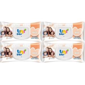 Uni Baby Islak Havlu Mendil 90 Yaprak Aile (4 Lü Set) 360 Yaprak Plastik Kapaklı