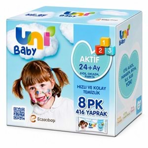 Uni Baby Islak Havlu Mendil 52 Yaprak Aktif 8 Li Set (2PK*4) 416 Yaprak