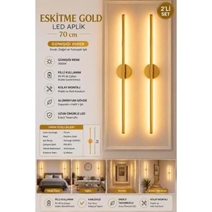 MANDAŞ Eskitme Gold Gün Işığı 70 CM Led Duvar Aplik 2 Adet Pilli Kablosuz Kullanım Tak-Çalıştır