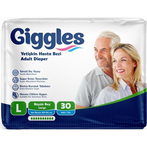 Giggles Yetişkin Bezi Bel Bantlı Tekstil Yüzey Büyük - Large (L) 30 Adet Tekli Pk