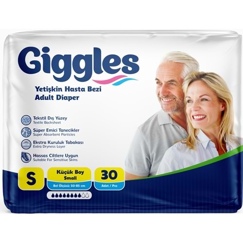 Giggles Yetişkin Bezi Bel Bantlı Tekstil Yüzey Küçük - Small (S) 30 Adet Tekli Pk