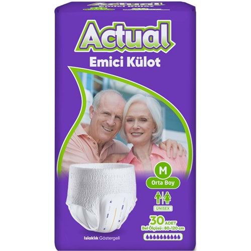 Actual Emici Külot Yetişkin Bezi M - Medium - Orta (30 Adet) (Islaklık Göstergeli)