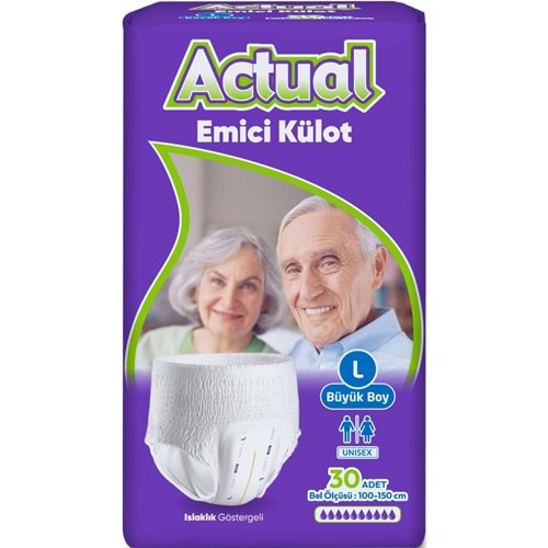Actual Emici Külot Yetişkin Bezi L - Large - Büyük (30 Adet) (Islaklık Göstergeli)