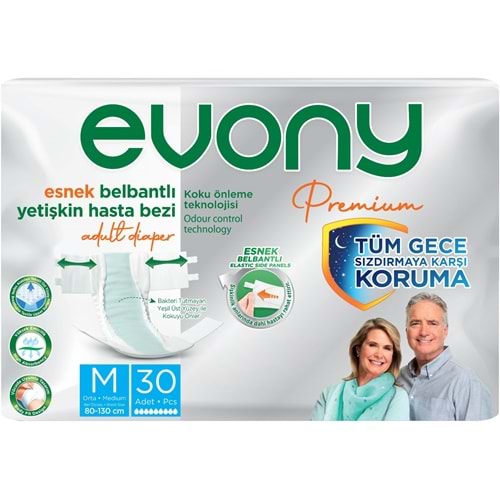 Evony Premium Yetişkin Bezi Bel Bantlı Tekstil Yüzey M - Orta - Medium 30 Adet Tekli Pk