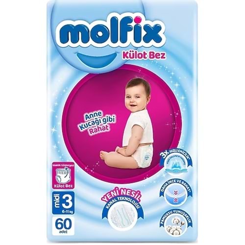 Molfix Külot Bebek Bezi 3 Beden 6-11 KG Midi 60 Adet Fırsat Pk
