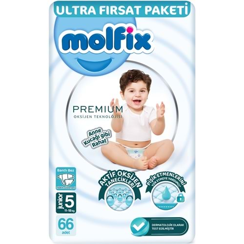 Molfix Premium Bebek Bezi 5 Beden 11-18 KG Junior 66 Adet Ultra Fırsat Pk
