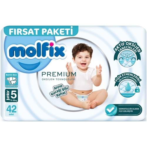 Molfix Premium Bebek Bezi 5 Beden 11-18 KG Junior 42 Adet Fırsat Pk