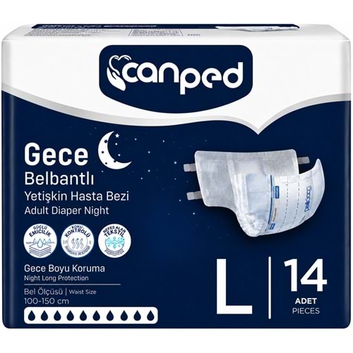 Canped Yetişkin Bezi Bel Bantlı Gece Night L - Büyük - Large 14 Adet Tekli Pk