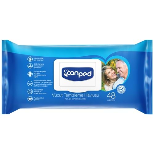 Canped Yetişkin Vücut Perine Temizleme Islak Mendil Havlu 48 Yaprak XL Tekli Pk