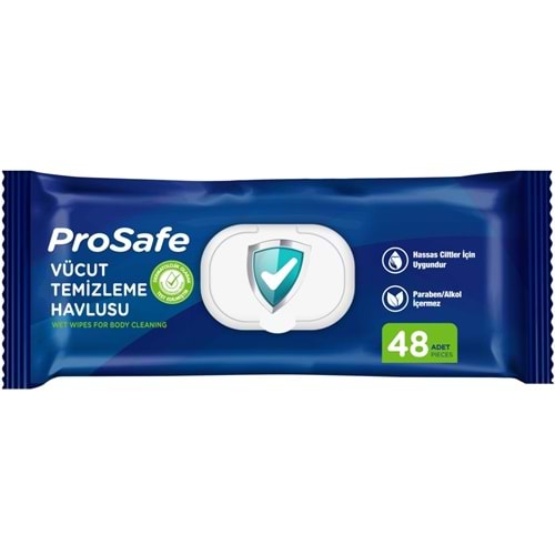 Prosafe Yetişkin Vücut Temizleme Islak Mendil Havlu 48 Yaprak XL Tekli Pk