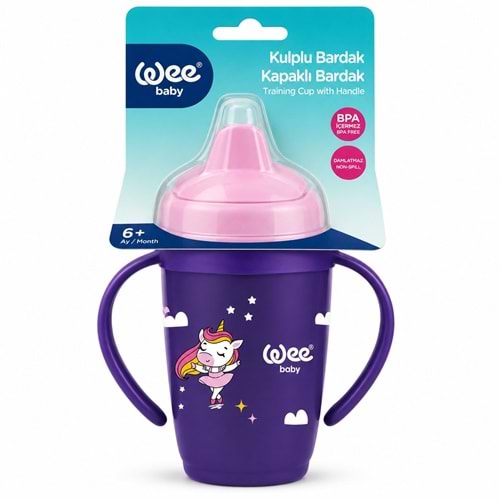 Wee Baby Friends Kulplu Pipetli Bardak 265 ML (Kod:339) Seçenekli - Mor