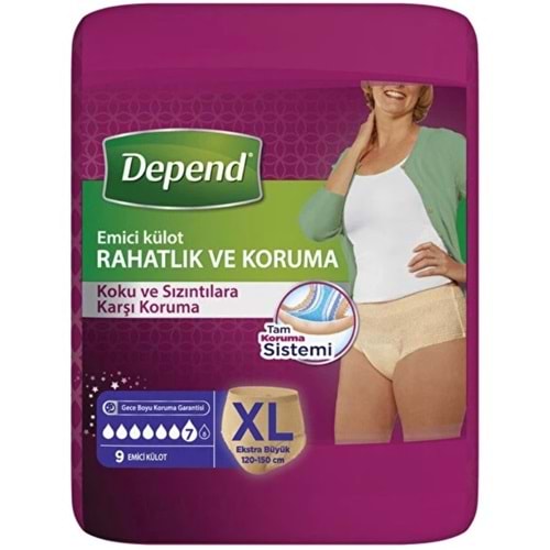 Depend Emici Külot Yetişkin Bezi XL Extra Büyük (İç Adet 9 Adet)