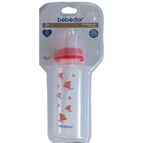 Bebedor Desenli PP Biberon 250ML (Kod:24302) - Pembe-Mor