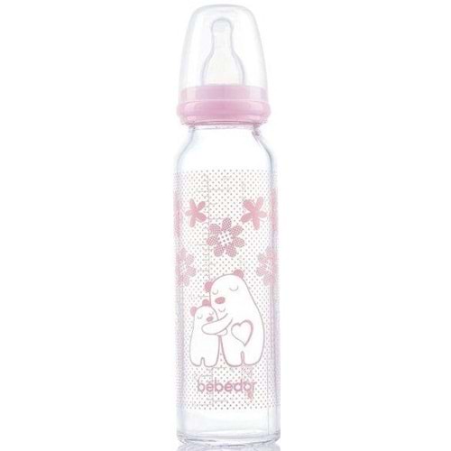 Bebedor Isıya Direnç/Dayanıklı Cam Biberon 250ML (Kod:41302) - Pembe