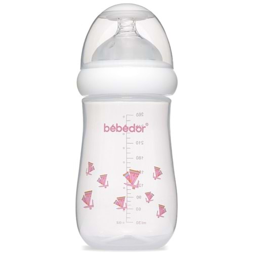 Bebedor Desenli Geniş Ağızlı PP Biberon 260ML (Kod:98322) - Pembe
