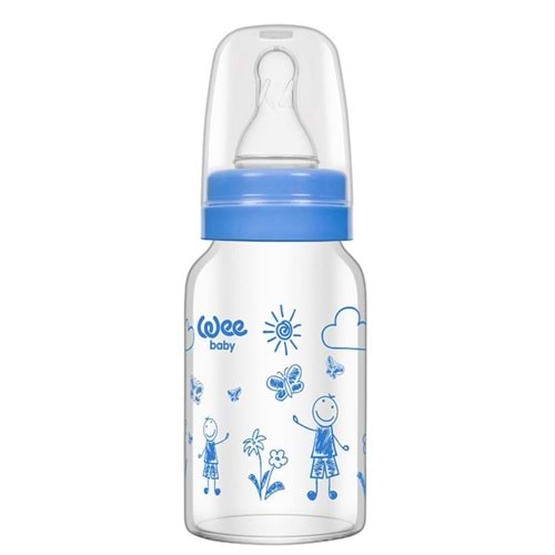 Wee Baby Isıya Dayanıklı Cam Biberon 120ML (Kod:770) - Mavi