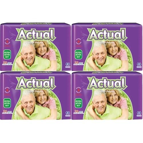 Actual Yetişkin Bezi Bel Bantlı XL - Ekstra Büyük - Extra Large 120 Adet (4PK*30)