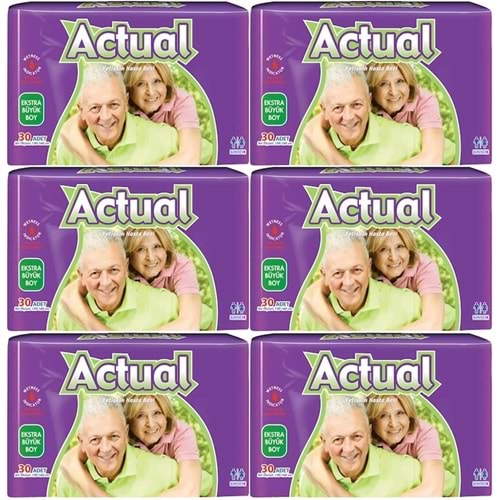 Actual Yetişkin Bezi Bel Bantlı XL - Ekstra Büyük - Extra Large 180 Adet (6PK*30)
