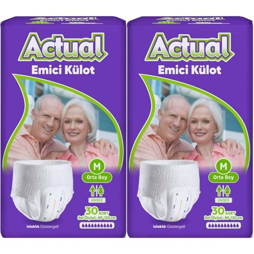 Actual Emici Külot Yetişkin Bezi M - Medium - Orta (Islaklık Göstergeli) 60 Adet (2PK*30)