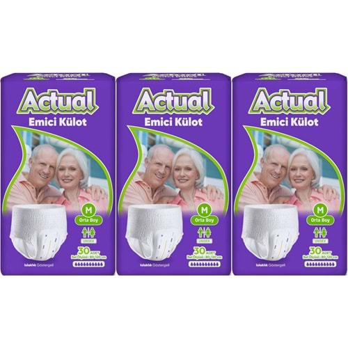 Actual Emici Külot Yetişkin Bezi M - Medium - Orta (Islaklık Göstergeli) 90 Adet (3PK*30)