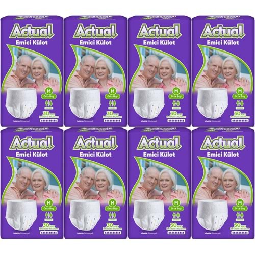 Actual Emici Külot Yetişkin Bezi M - Medium - Orta (Islaklık Göstergeli) 240 Adet (8PK*30)