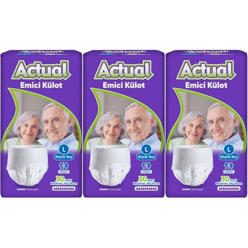 Actual Emici Külot Yetişkin Bezi L - Large - Büyük (Islaklık Göstergeli) 90 Adet (3PK*30)