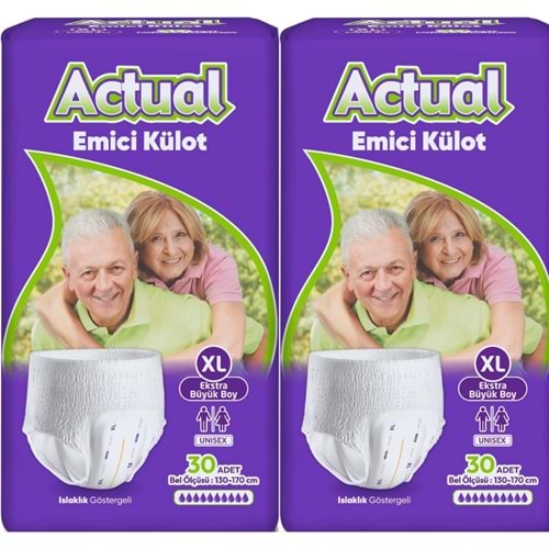 Actual Emici Külot Yetişkin Bezi XL - Extra Large - Ekstra Büyük (Islaklık Göstergeli) 60 Adet
