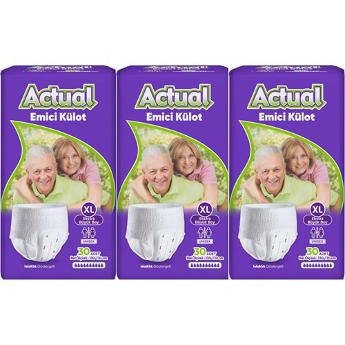 Actual Emici Külot Yetişkin Bezi XL - Extra Large - Ekstra Büyük (Islaklık Göstergeli) 90 Adet