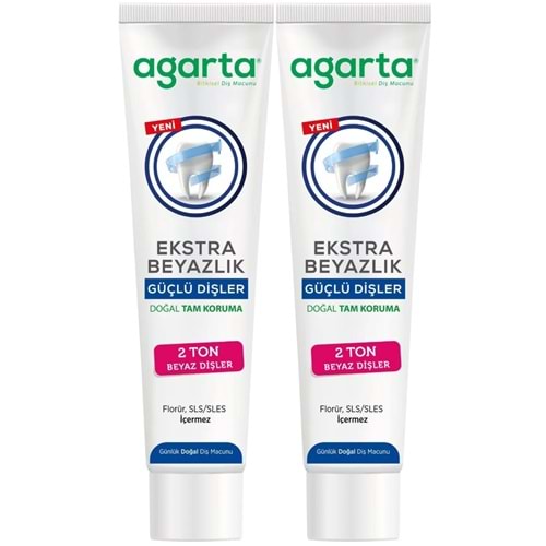 Agarta Doğal Tam koruma Diş Macunu 75 ML Ekstra Beyazlık Güçlü Dişler (Leke Önleyici) (2 Li Set)
