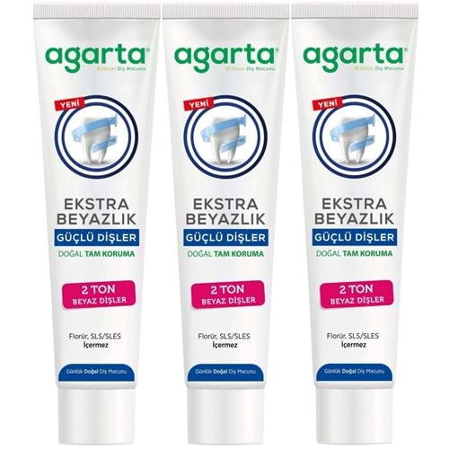 Agarta Doğal Tam koruma Diş Macunu 75 ML Ekstra Beyazlık Güçlü Dişler (Leke Önleyici) (3 Lü Set)