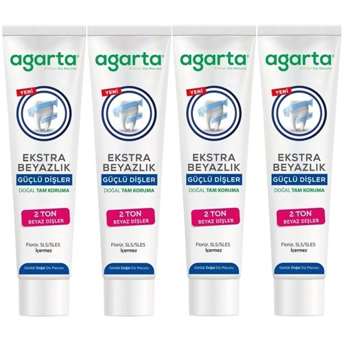 Agarta Doğal Tam koruma Diş Macunu 75 ML Ekstra Beyazlık Güçlü Dişler (Leke Önleyici) (4 Lü Set)