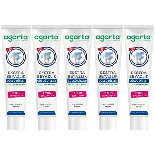 Agarta Doğal Tam koruma Diş Macunu 75 ML Ekstra Beyazlık Güçlü Dişler (Leke Önleyici) (5 Li Set)