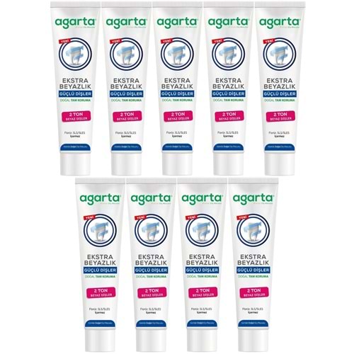 Agarta Doğal Tam koruma Diş Macunu 75 ML Ekstra Beyazlık Güçlü Dişler (Leke Önleyici) (9 Lu Set)