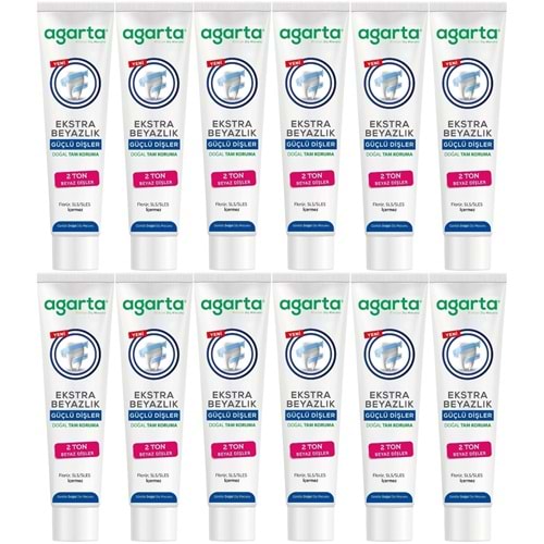 Agarta Doğal Tam koruma Diş Macunu 75 ML Ekstra Beyazlık Güçlü Dişler (Leke Önleyici) (12 Li Set)
