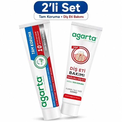 Agarta Doğal Tam koruma Diş Macunu 75 ML Gün Boyu Koruma & Diş Eti Bakımı 90 ML (Karma 2 Li Set)