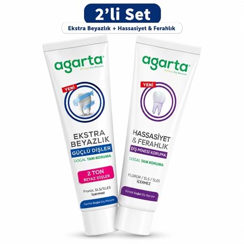 Agarta Doğal Tam koruma Diş Macunu 75 ML Ekstra Beyazlık & Hassasiyet-Ferahlık 90 ML (Karma 2Li Set)