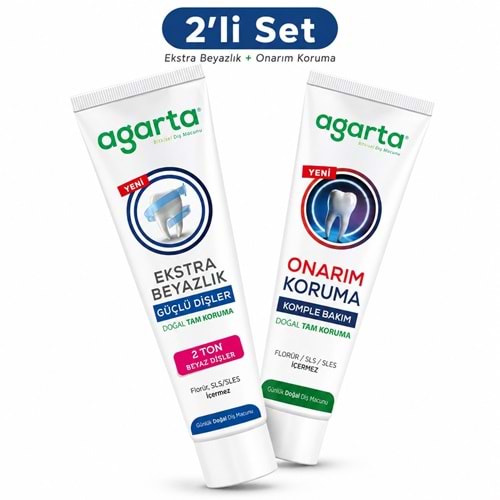 Agarta Doğal Tam koruma Diş Macunu 75 ML Ekstra Beyazlık & Onarım - Koruma 90 ML (Karma 2 Li Set)