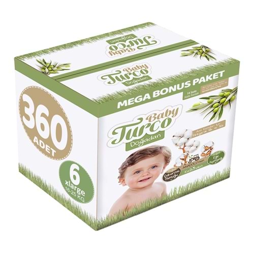 Baby Turco Bebek Bezi Doğadan 6 Beden 16-25 KG XLarge 360 Adet MeGa Bonus Pk
