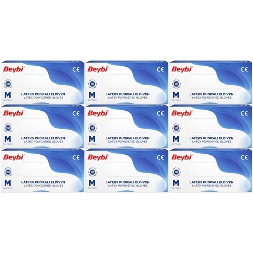 Beybi Lateks Pudralı Muayene Eldiveni M - Medium - Orta 900 Lü Set