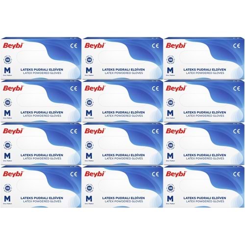 Beybi Lateks Pudralı Muayene Eldiveni M - Medium - Orta 1200 Lü Set